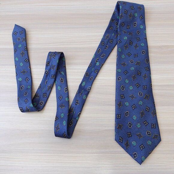 VINTAGE Jean Patou Neck Tie Men Blue Silk Parisian Gemstone Necktie Retro FRANCE - Picture 1 of 7